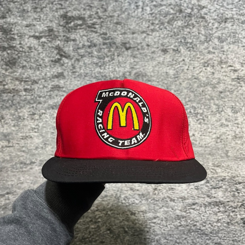 Vintage‎ 90s McDoanld's Racing Team Hat Snapback Cap Black Red Embroidered Logo